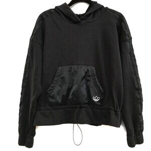 Adidas Womens Small Black 3 Striped Cotton Pullover Hoodie Kangaroo Pocket